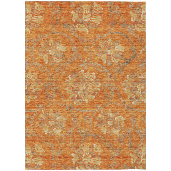 5' X 8' Orange Gray And Beige Floral Washable Indoor Outdoor Area Rug