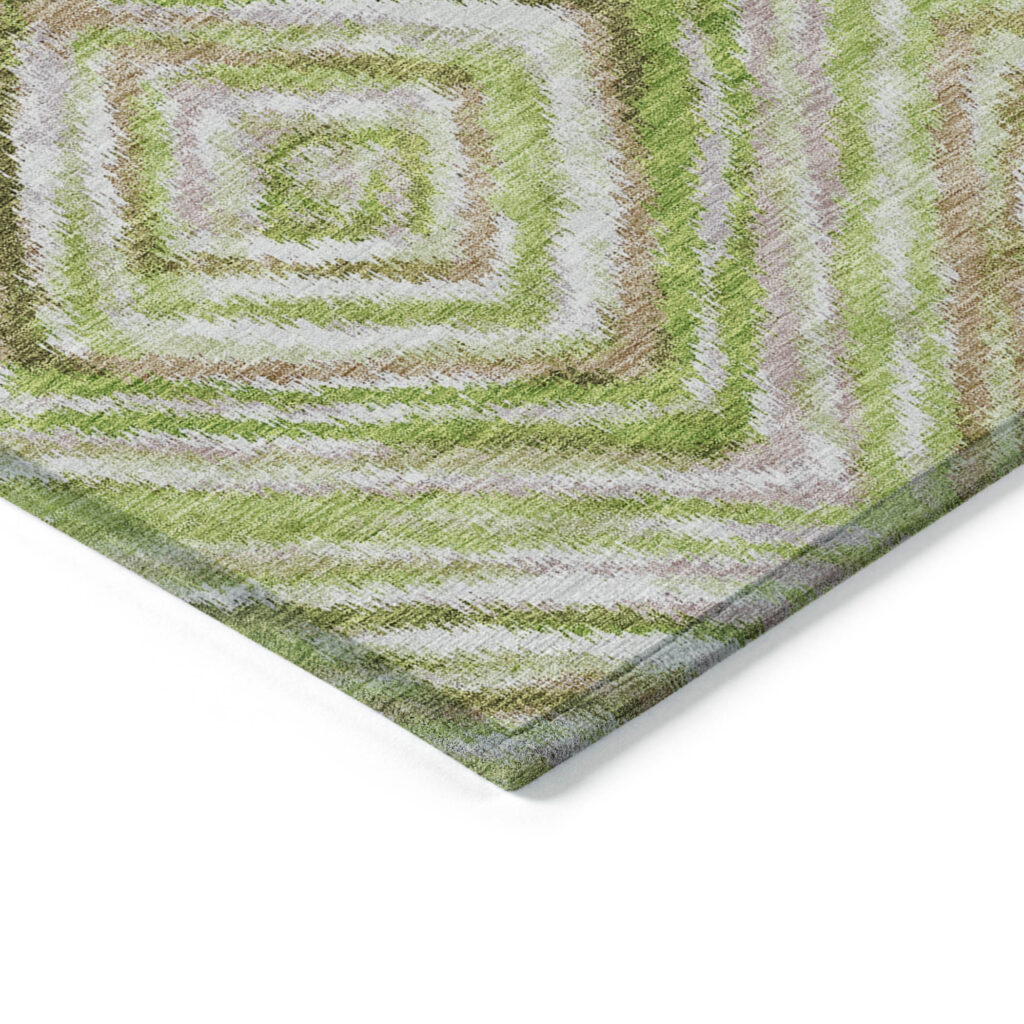 5' X 8' Artichoke Green And Brown Geometric Washable Indoor Outdoor Area Rug