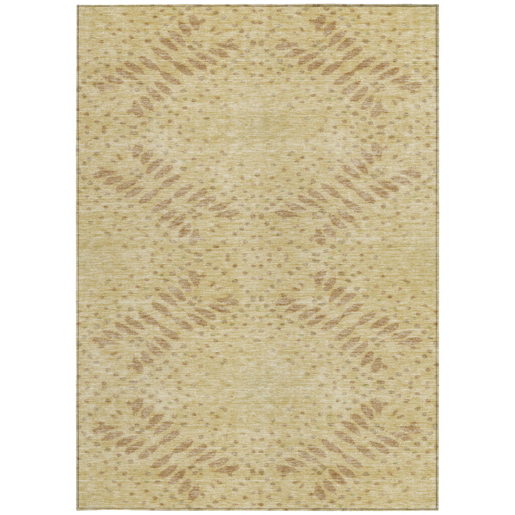 10' X 14' Gold Beige And Taupe Floral Washable Indoor Outdoor Area Rug