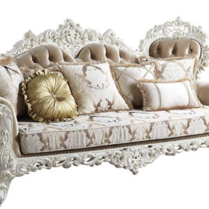97" Fabric Polyester And White Sofa With Seven Toss Pillows