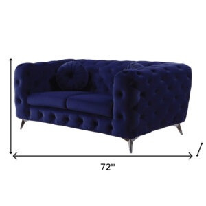 72" Blue And Silver Velvet Loveseat