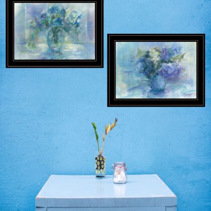 Set Of Two Susies Blue Bouquet 2 Black Framed Print Wall Art