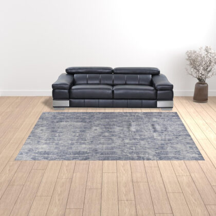 9' x 12' Blue and Beige Geometric Power Loom Washable Area Rug