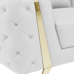 Two Piece Indoor White Italian Leather Five Person Seating Set