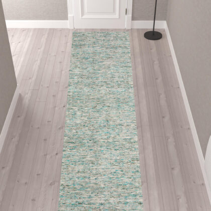 12' Green and Ivory Wool Hand Loomed Runner Rug