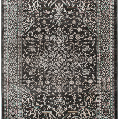 5' x 8' Black and Ivory Oriental Distressed Area Rug
