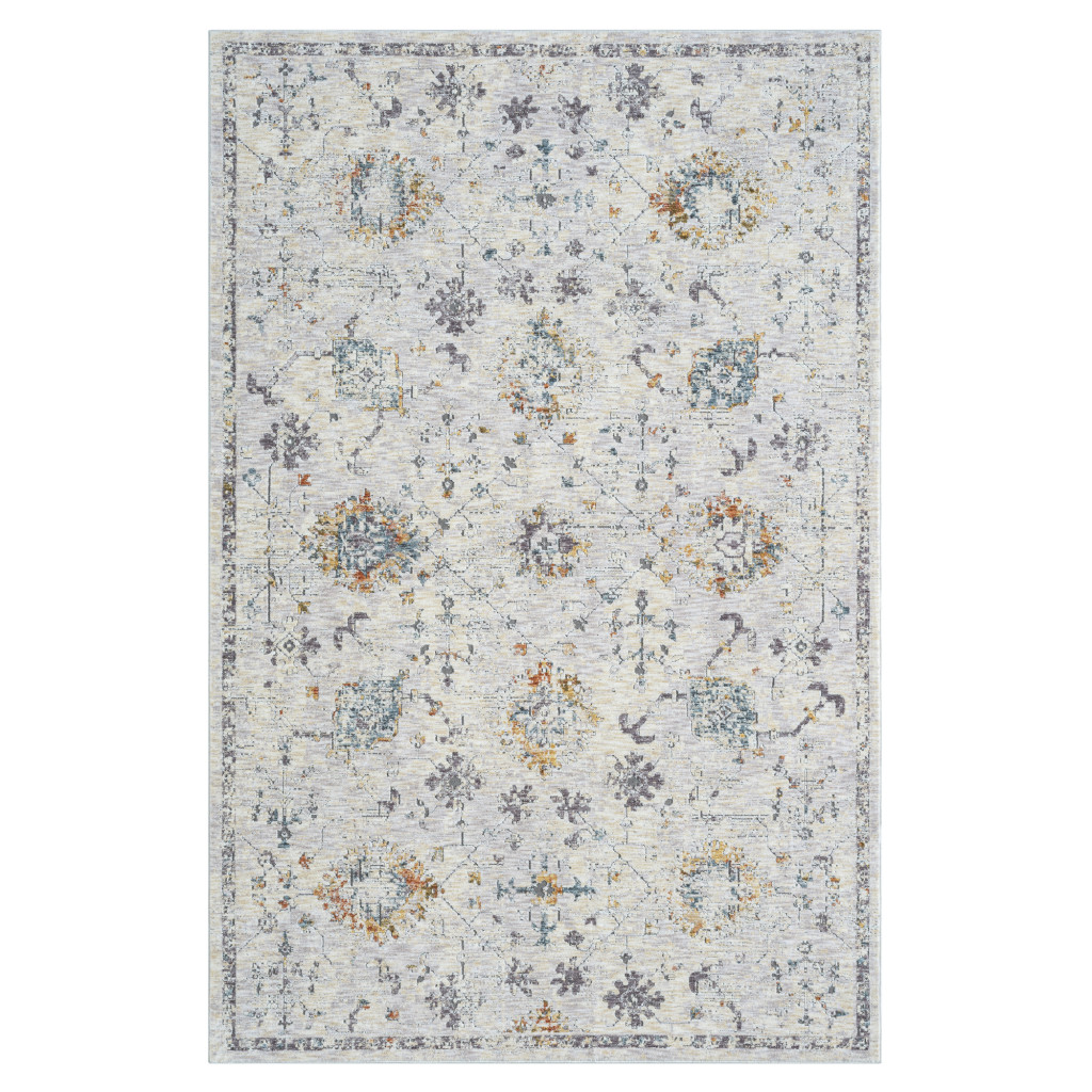 9' x 12' Ivory and Blue Floral Area Rug