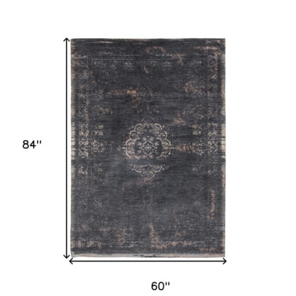 6' X 8' Gray and Black Medallion Non Skid Area Rug