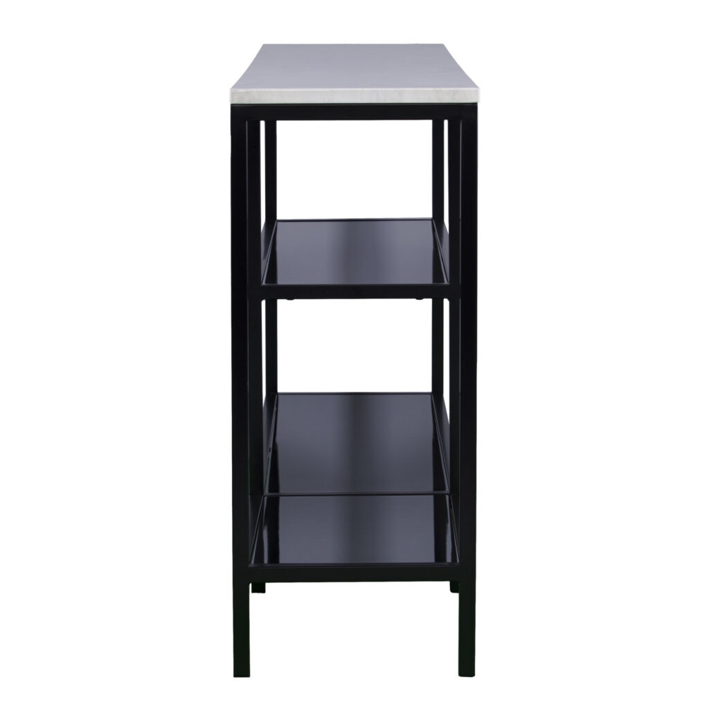 56" White and Black Faux Marble Frame Console Table Two Shelves