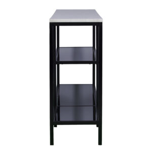 56" White and Black Faux Marble Frame Console Table Two Shelves