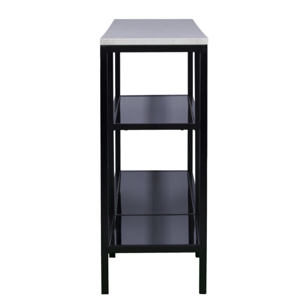 56" White and Black Faux Marble Frame Console Table Two Shelves