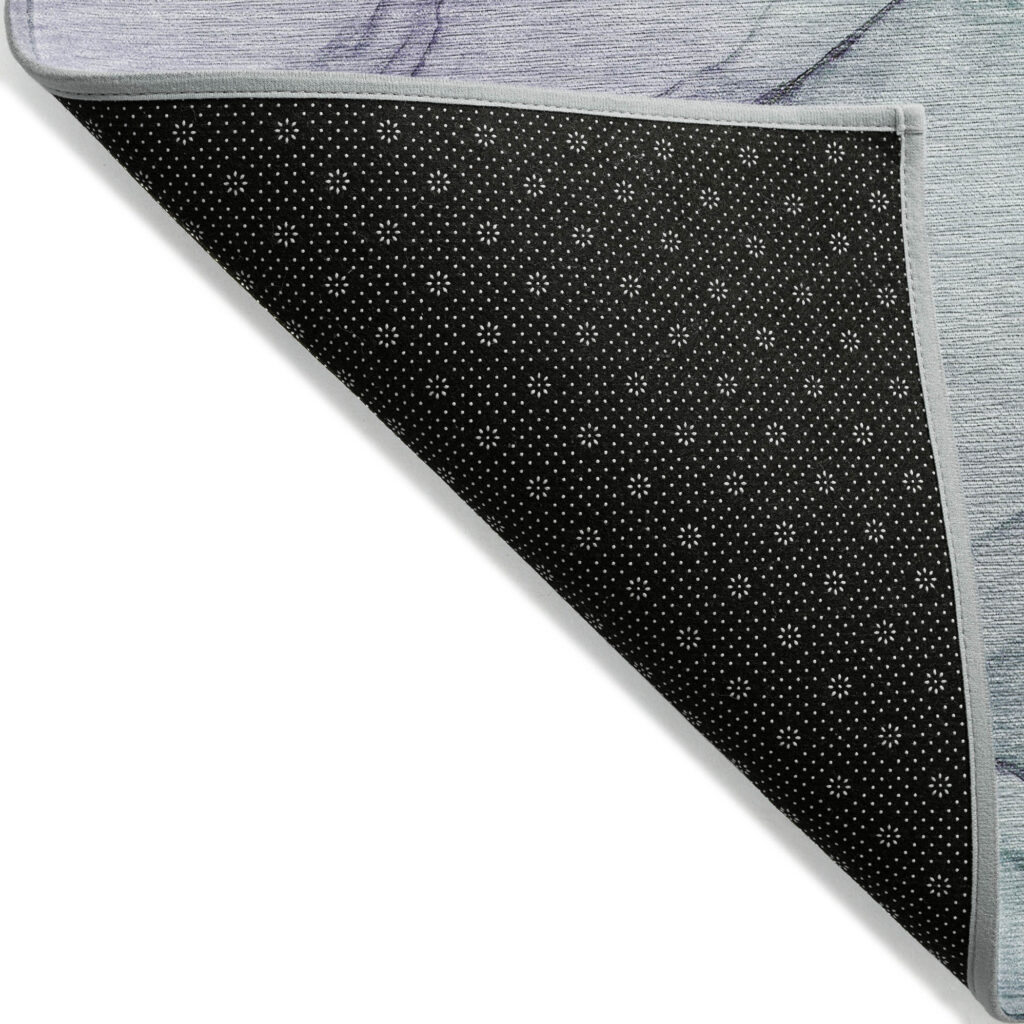 8' Runner Blue and Gray Abstract Washable Non Skid Indoor Outdoor Runner Rug