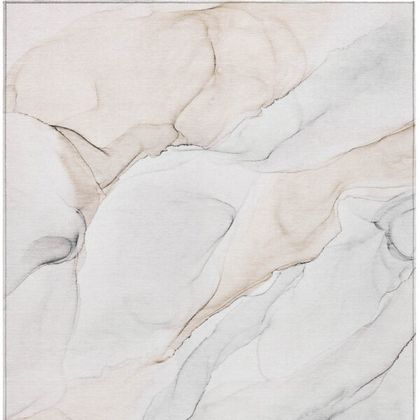 3' X 5' Beige Ivory and Gray Abstract Washable Non Skid Indoor Outdoor Area Rug
