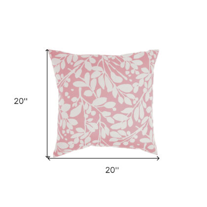 20" Coral and White Botanical Indoor Outdoor Throw Pillow