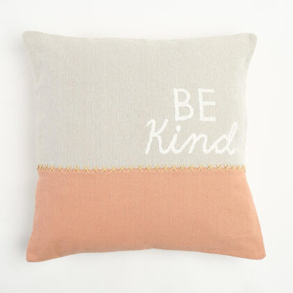 20" Natural and Coral Hand Woven Text Indoor Outdoor Throw Pillow Cover With Embroidery