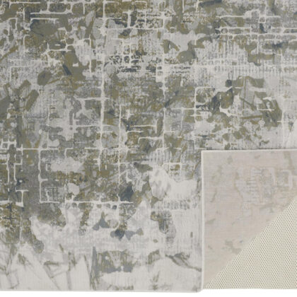 2' X 3' Green Gray And Ivory Abstract Distressed Stain Resistant Area Rug
