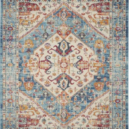 8' X 10' Blue And Ivory Power Loom Area Rug