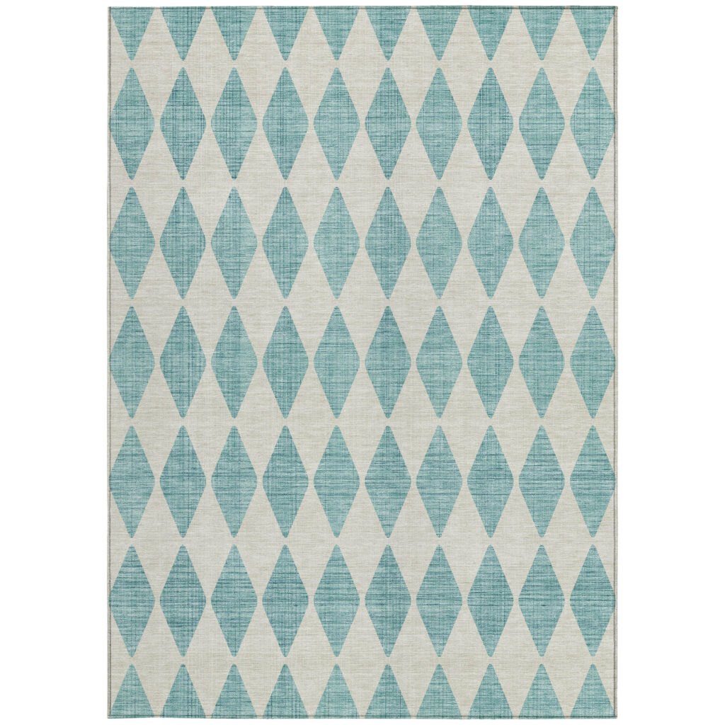 8' X 10' Teal Blue And Ivory Geometric Washable Indoor Outdoor Area Rug