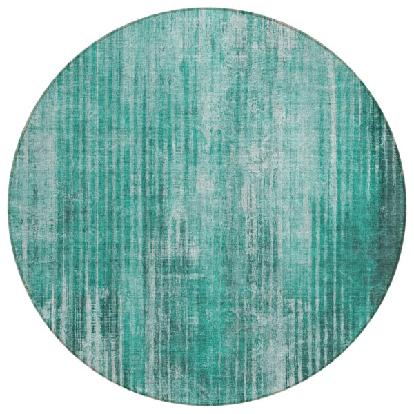 8' Teal Blue Aqua And Gray Round Striped Washable Indoor Outdoor Area Rug