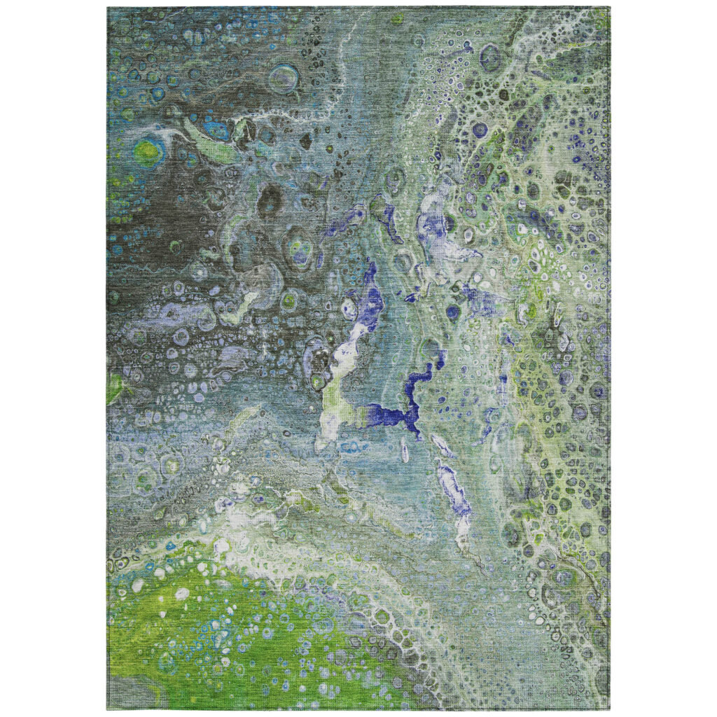10' X 14' Green And Lime Green Abstract Washable Indoor Outdoor Area Rug
