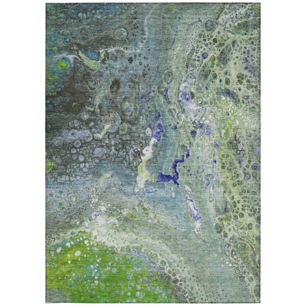 10' X 14' Green And Lime Green Abstract Washable Indoor Outdoor Area Rug
