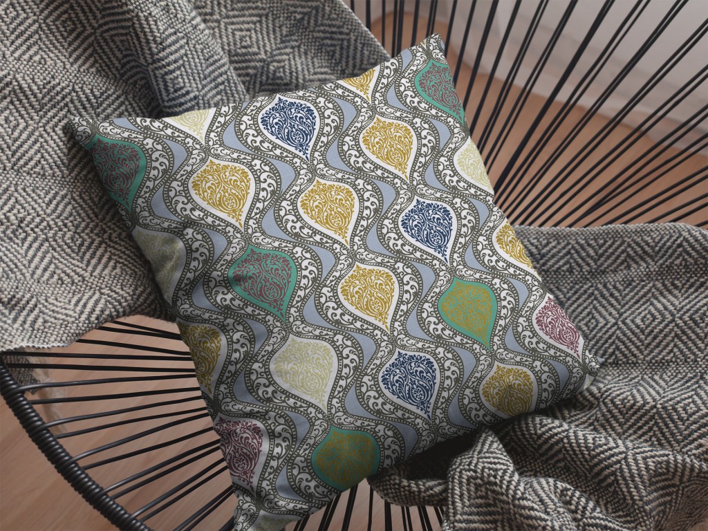 16” Gray Gold Ogee Zippered Suede Throw Pillow