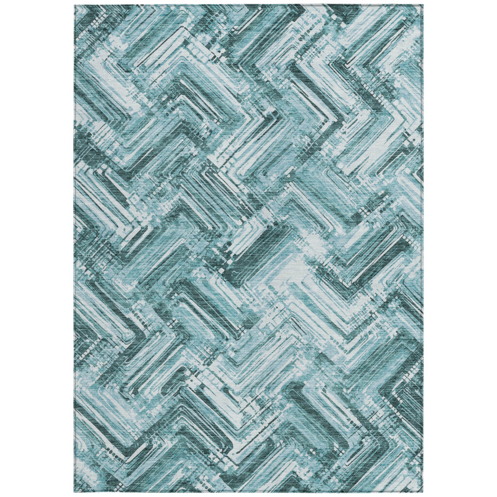 9' X 12' Teal Blue Aqua And Ivory Geometric Washable Indoor Outdoor Area Rug