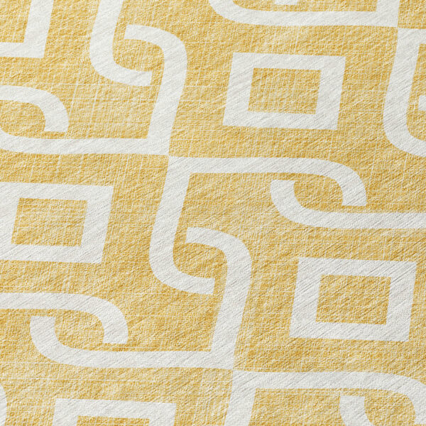 8' Gold And Ivory Round Geometric Washable Indoor Outdoor Area Rug