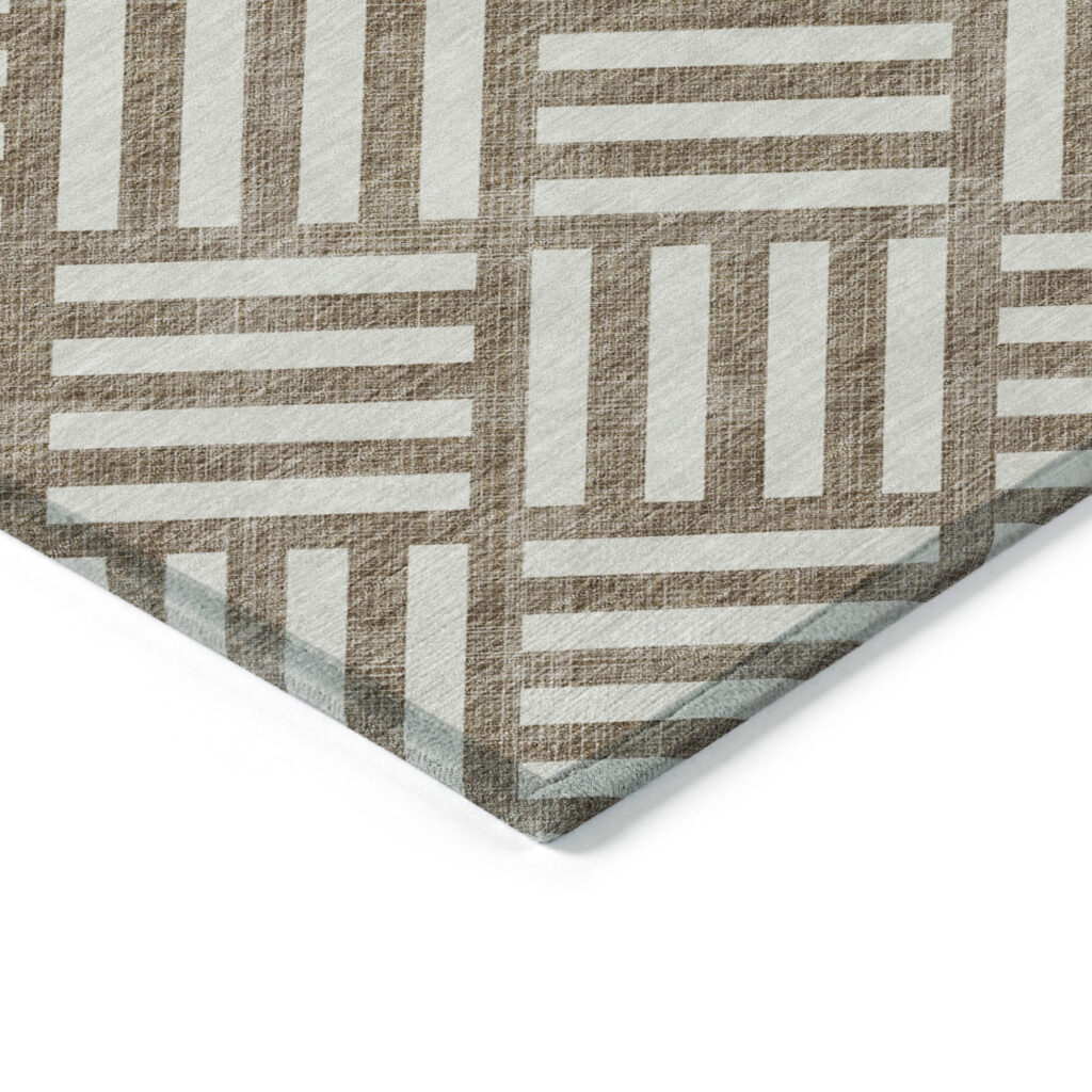 3' X 5' Brown And Ivory Geometric Washable Indoor Outdoor Area Rug