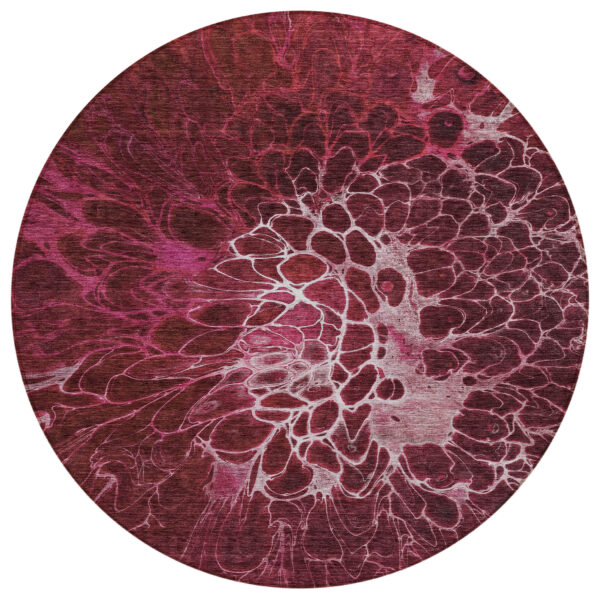 8' Merlot Blush And Gray Round Abstract Washable Indoor Outdoor Area Rug