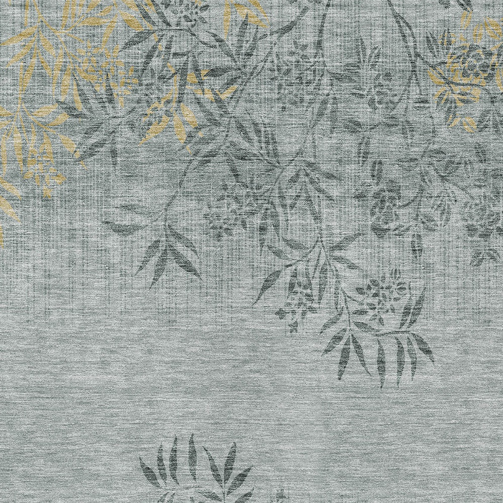 3' X 5' Gray Charcoal And Gold Floral Washable Indoor Outdoor Area Rug