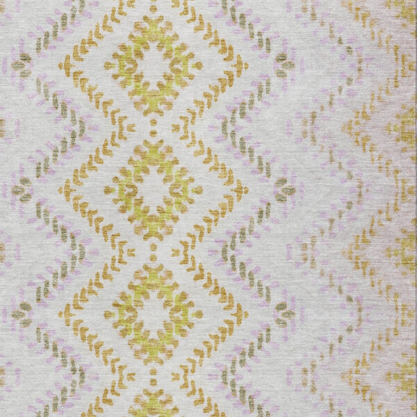 5' X 8' Pearl Ivory And Artichoke Green Geometric Washable Indoor Outdoor Area Rug