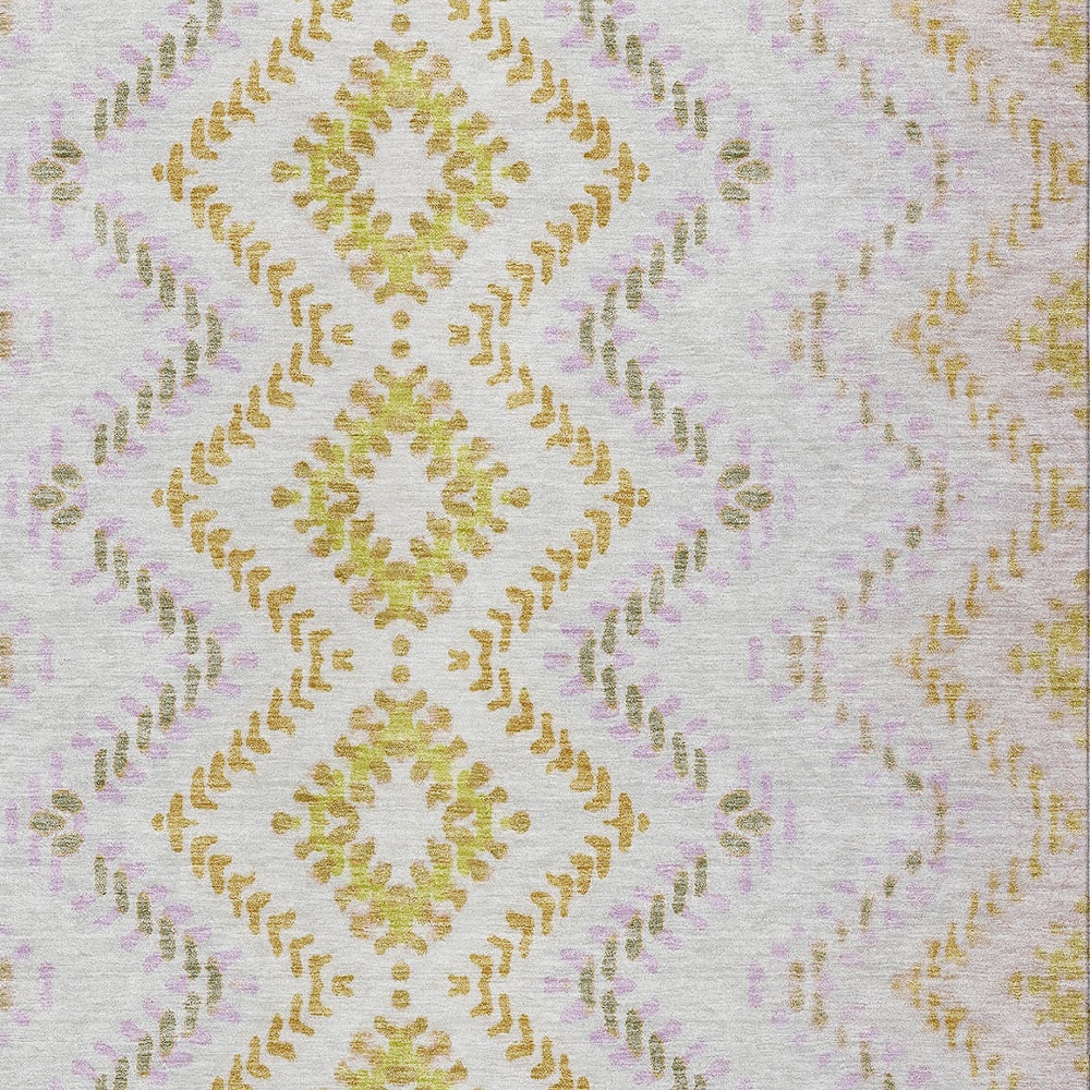 5' X 8' Pearl Ivory And Artichoke Green Geometric Washable Indoor Outdoor Area Rug