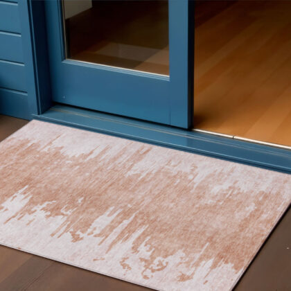 3' X 5' Terra Cotta Salmon And Copper Abstract Washable Indoor Outdoor Area Rug