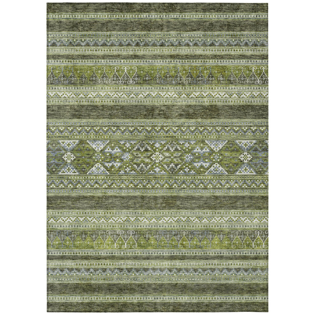 10' X 14' Olive Green And Artichoke Green Southwestern Washable Indoor Outdoor Area Rug