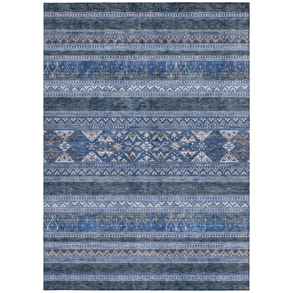 9' X 12' Navy Blue And Denim Blue Southwestern Washable Indoor Outdoor Area Rug