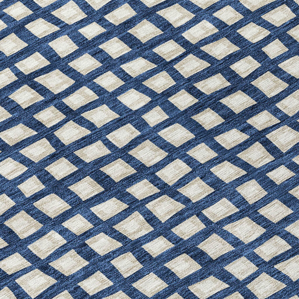 10' X 14' Navy Blue And Ivory Geometric Washable Indoor Outdoor Area Rug
