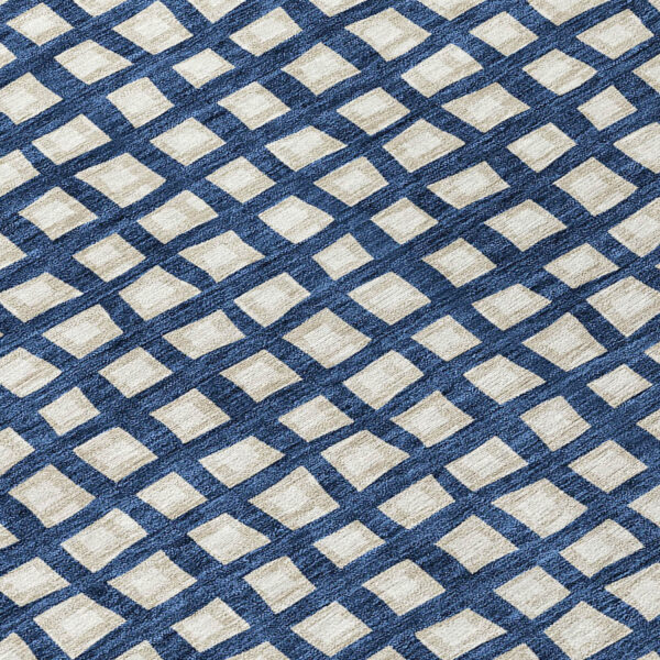 10' X 14' Navy Blue And Ivory Geometric Washable Indoor Outdoor Area Rug