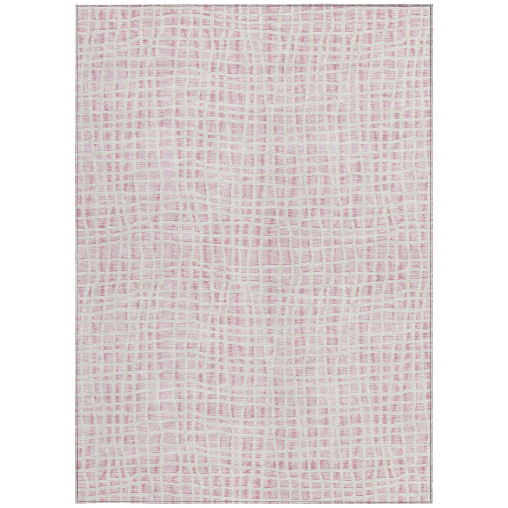 8' X 10' Pink And Ivory Striped Washable Indoor Outdoor Area Rug