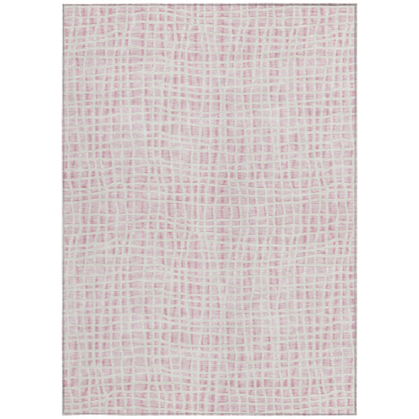 8' X 10' Pink And Ivory Striped Washable Indoor Outdoor Area Rug
