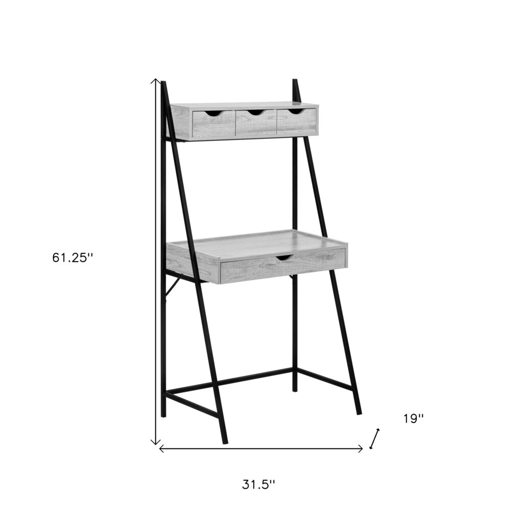 32" Gray and Black Wood and Metal Computer Desk With Four Drawers