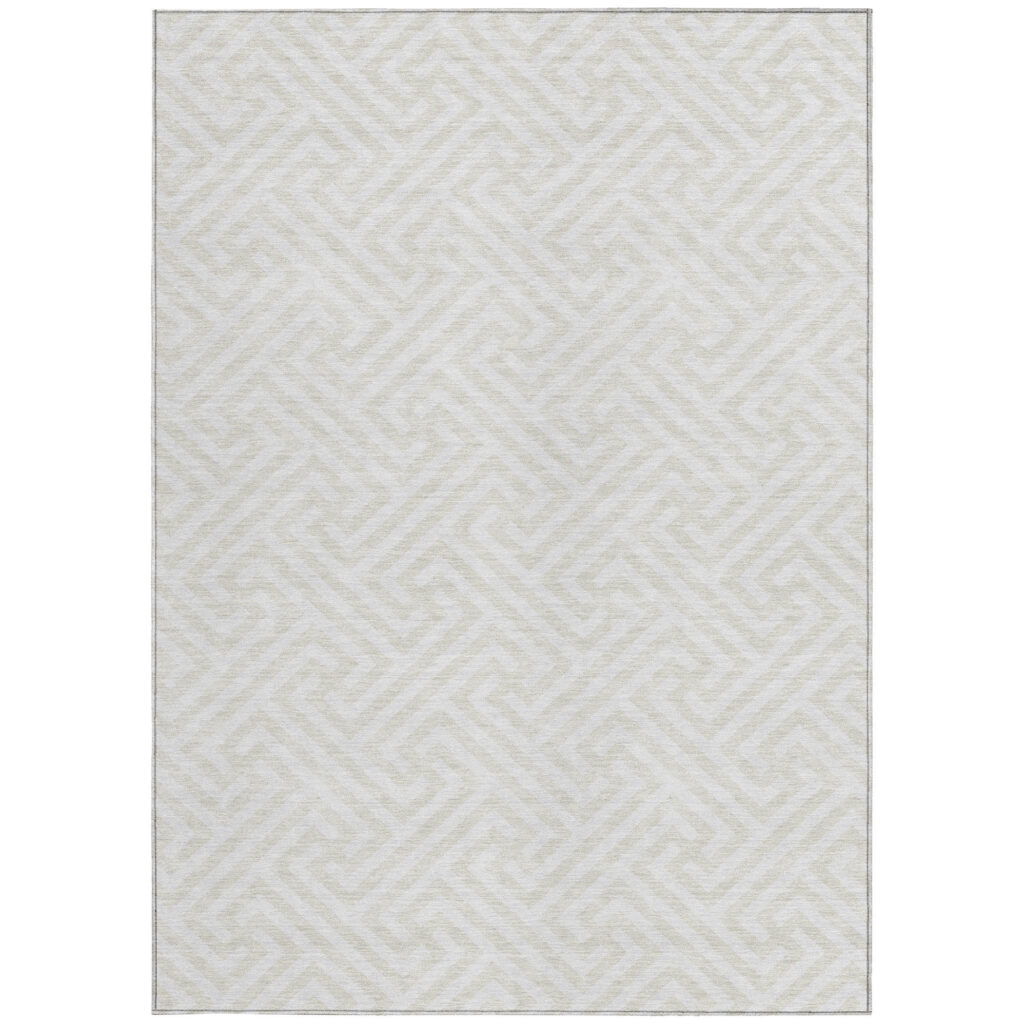 9' X 12' Ivory And Beige Geometric Washable Indoor Outdoor Area Rug