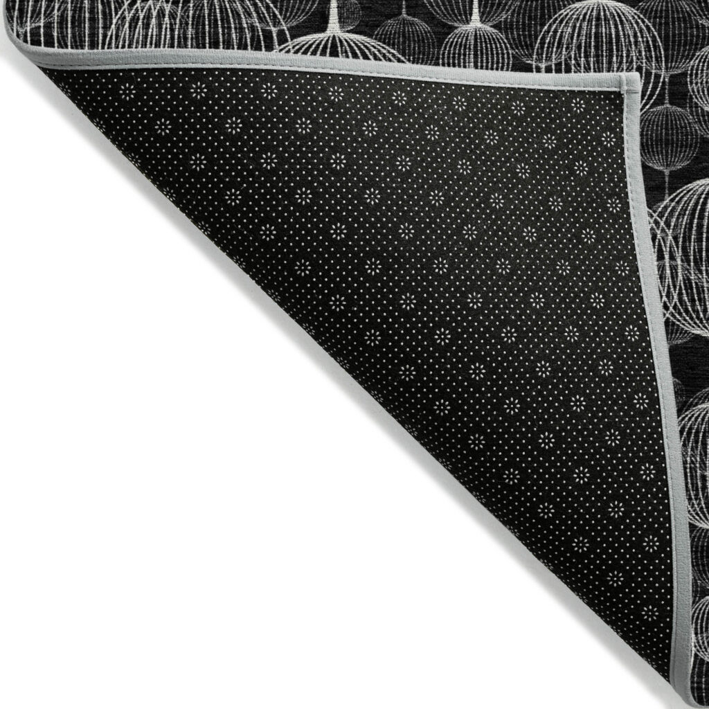 3' X 5' Black Charcoal And Ivory Geometric Washable Indoor Outdoor Area Rug
