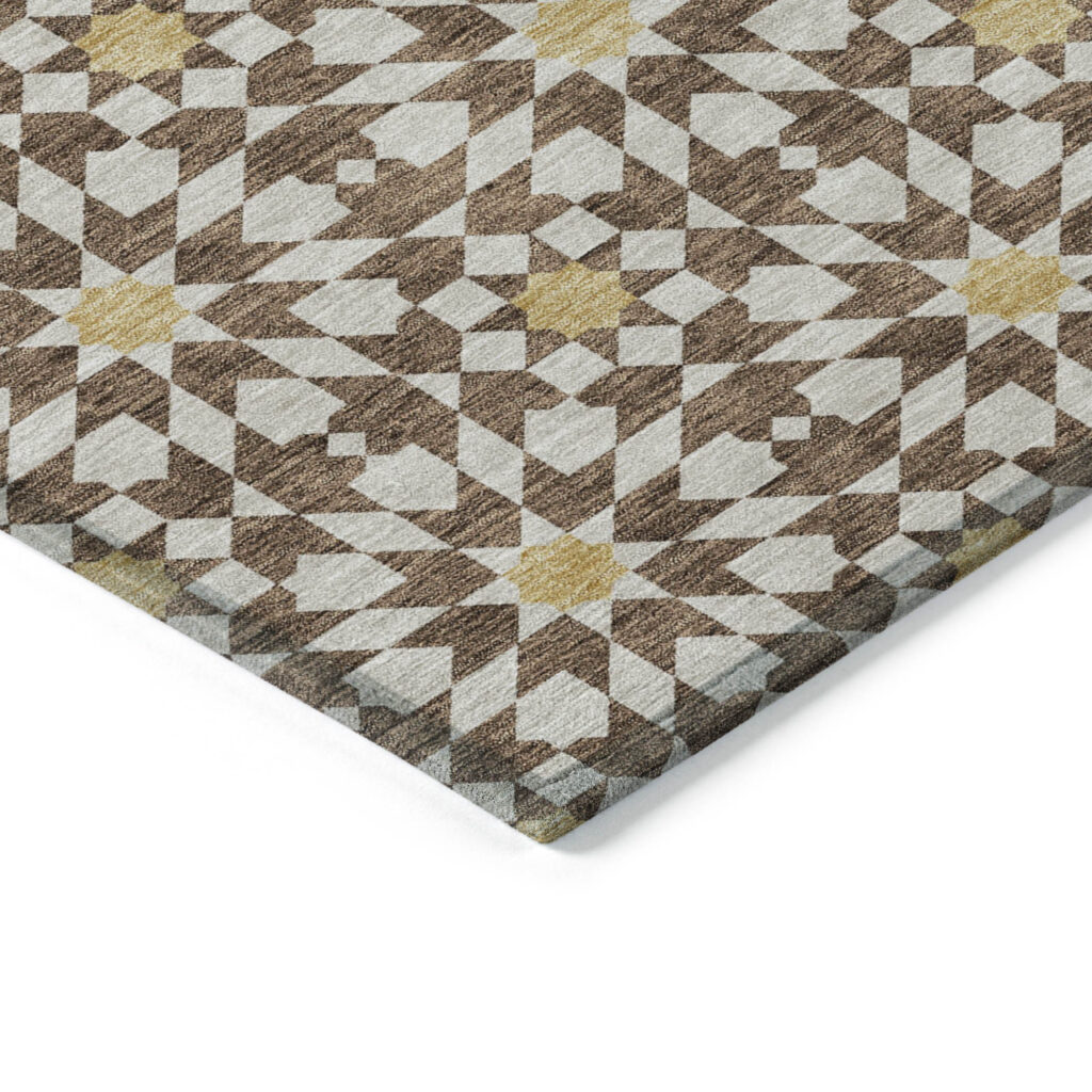 10' X 14' Chocolate Ivory And Gold Floral Medallion Washable Indoor Outdoor Area Rug