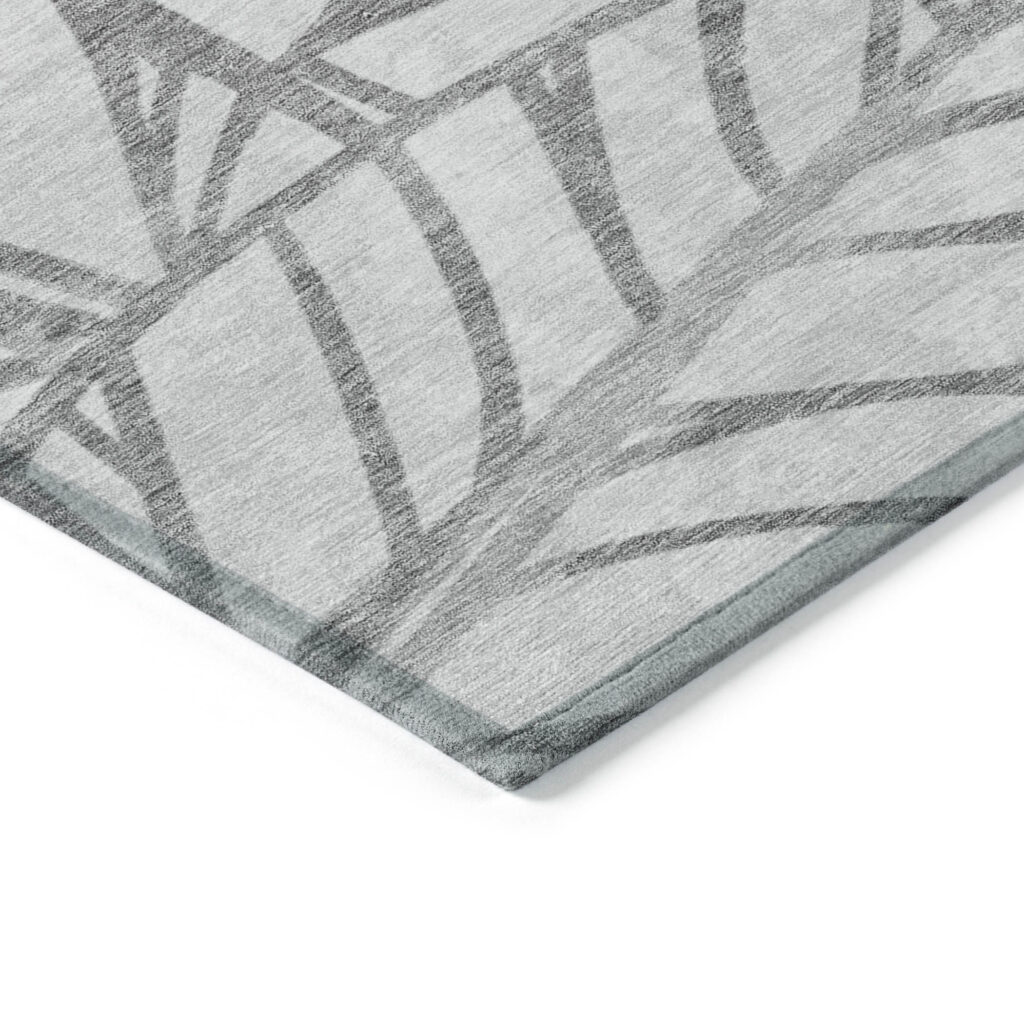 8' Gray And Silver Round Floral Washable Indoor Outdoor Area Rug