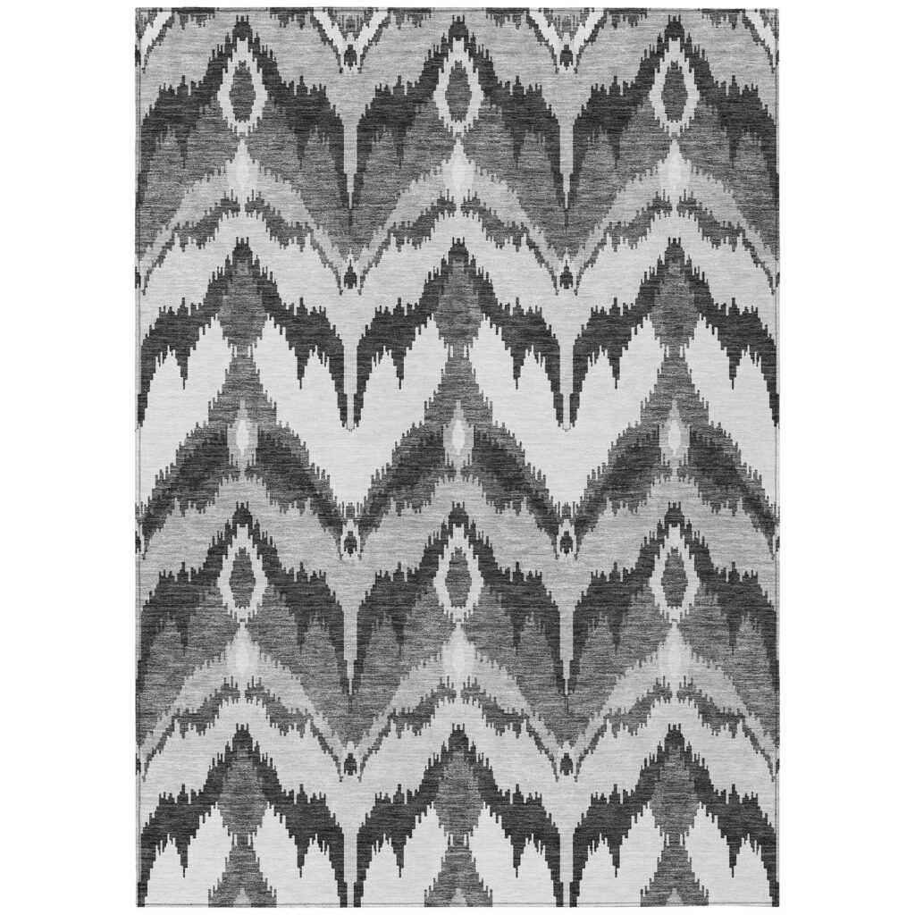 3' X 5' Gray Silver And Charcoal Ikat Washable Indoor Outdoor Area Rug