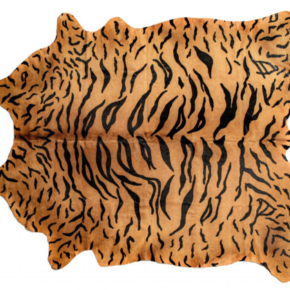 72" X 84" Tiger Black On Natural Cowhide  Rug