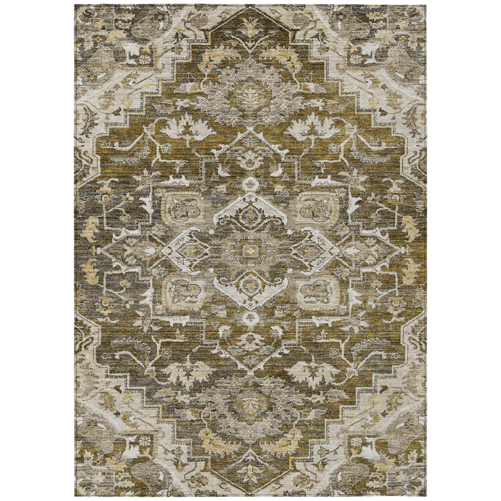 3' X 5' Brown Beige And Taupe Oriental Washable Indoor Outdoor Area Rug