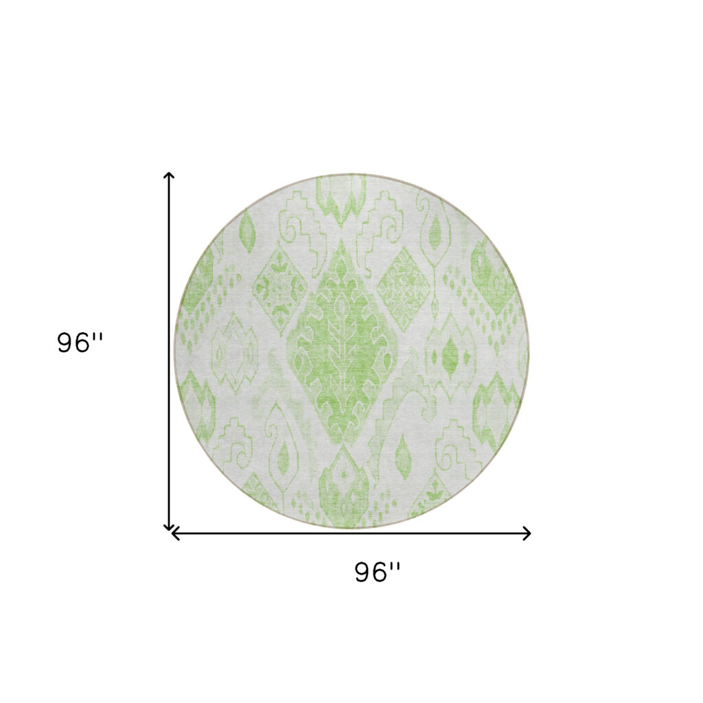 8' Artichoke Green Mint Green And Ivory Round Moroccan Washable Indoor Outdoor Area Rug