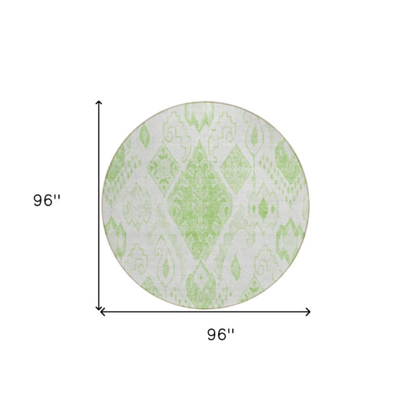 8' Artichoke Green Mint Green And Ivory Round Moroccan Washable Indoor Outdoor Area Rug